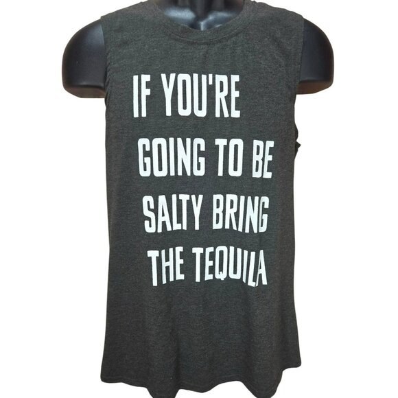 "Salty Bring The Tequila" Womens Sleeveless Charcoal Tank Top - Medium - Picture 1 of 6